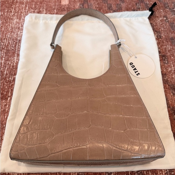 Staud French Gray Croc Embossed Shoulder Bag Leather - Picture 2 of 9